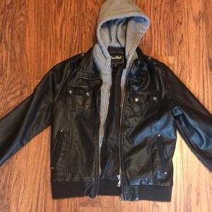 Leather jacket with hood